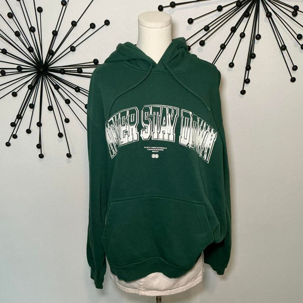H&M green Never Stay Down graphic hoodie size XL